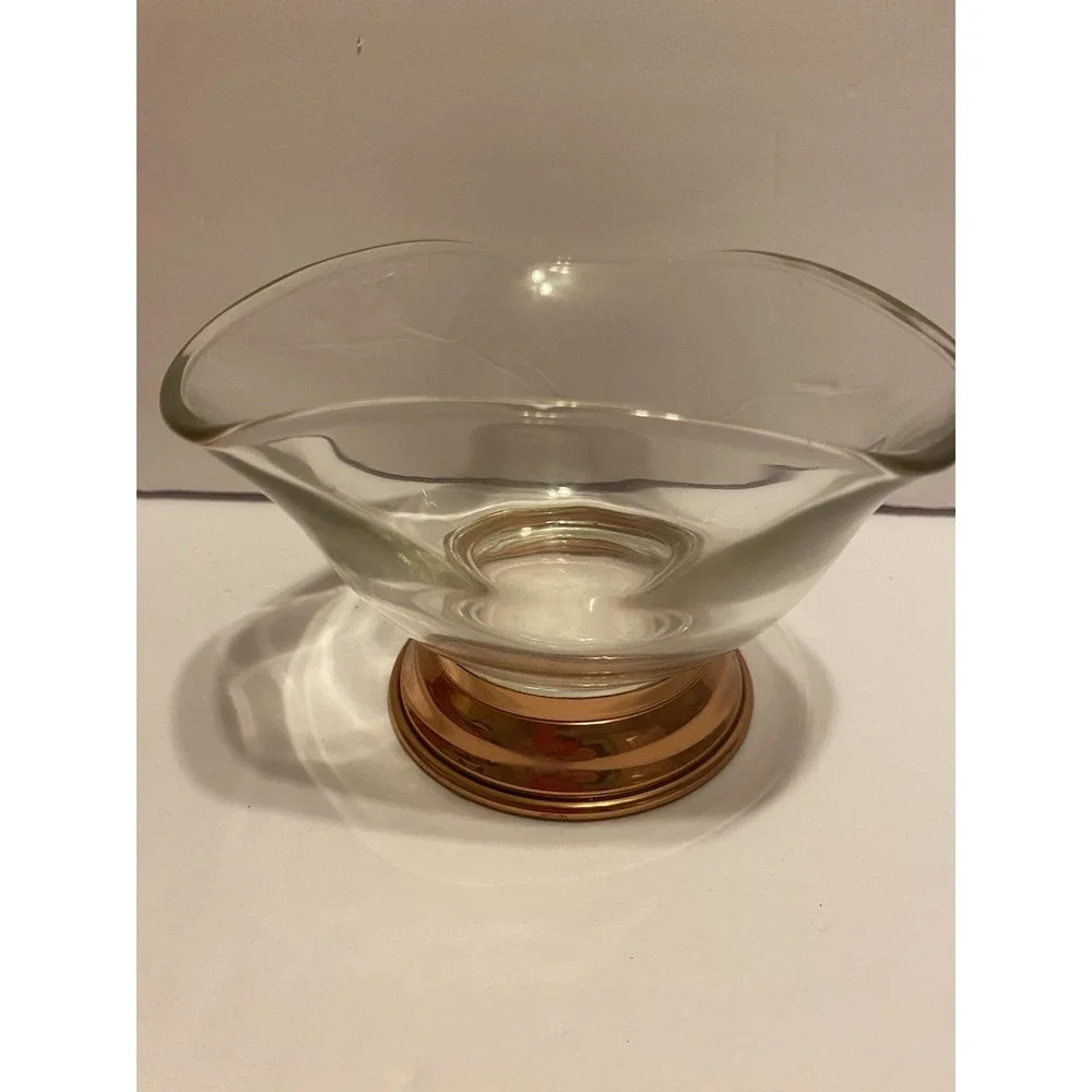 Princess House Glass Fluted Bowl with Copper Base  Vintage excellent‎ condition